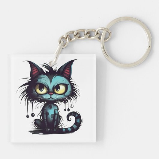 Halloween Cat#12 Digitale Kunst Sleutelhanger (Achterkant)
