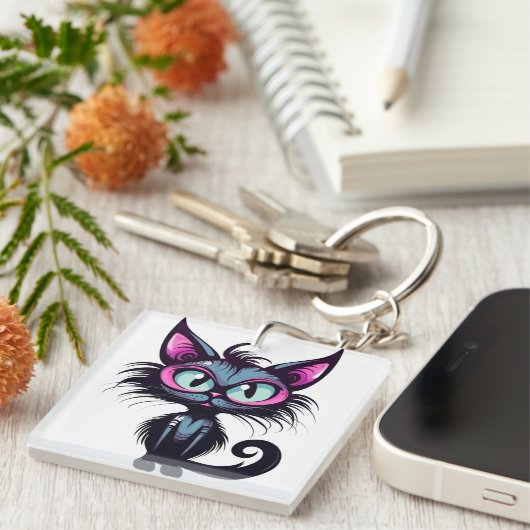 Halloween Cat #1 Digitale kunst Sleutelhanger (Voorkant Rechts)
