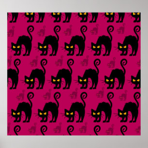 Halloween Cat: Abstract naadloos patroon Poster