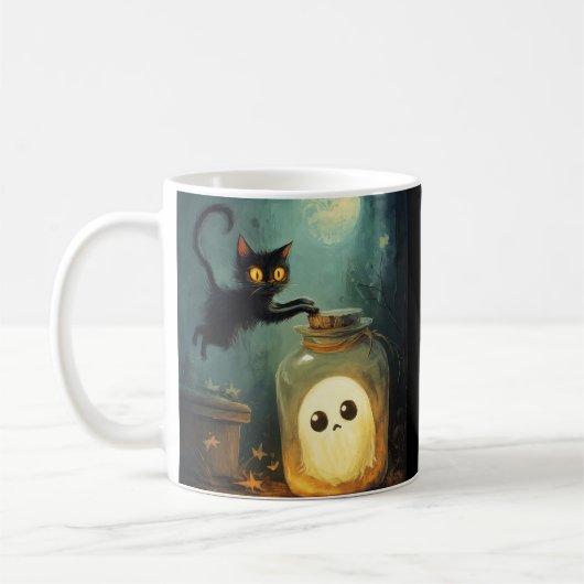 Halloween Cat and Ghost beroemd gemaakt door Got Y Koffiemok (Links)