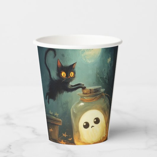 Halloween Cat and Ghost beroemd gemaakt door Got Y Papieren Bekers (Voorkant)