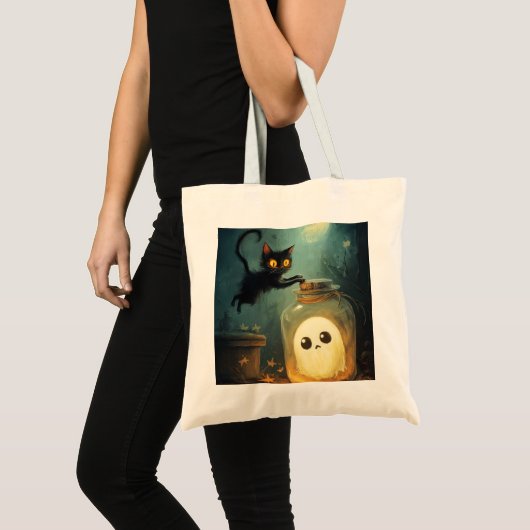 Halloween Cat and Ghost beroemd gemaakt door Got Y Tote Bag (Voorkant (product))