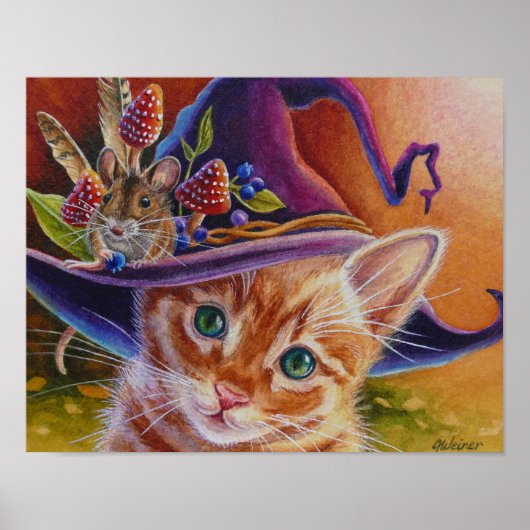 Halloween Cat and Mouse No. 1 Waterverf Art. 11x14 Poster (Voorkant)