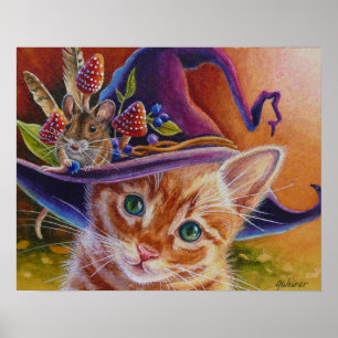 Halloween Cat and Mouse No. 1 Waterverf Art. 16x20 Poster