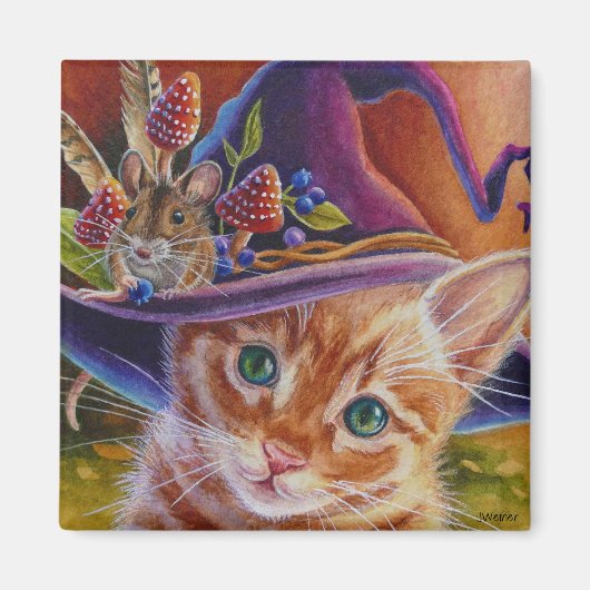 Halloween Cat and Mouse No. 1 Waterverf Art Magneet (Voorkant)