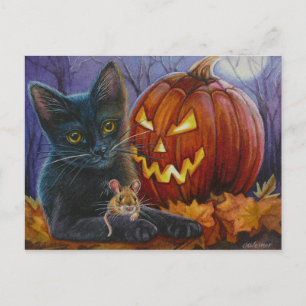 Halloween Cat and Mouse No. 2 Waterverf Art Briefkaart