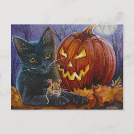 Halloween Cat and Mouse No. 2 Waterverf Art Briefkaart (Voorkant)