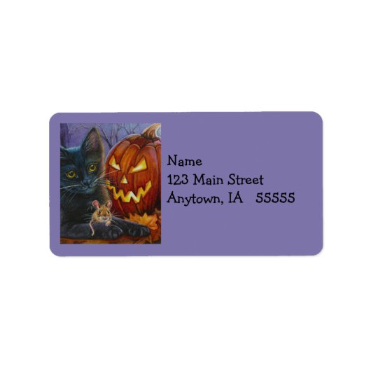 Halloween Cat and Mouse No. 2 Waterverf Art Etiket (Voorkant)