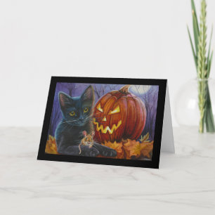 Halloween Cat and Mouse No. 2 Waterverf Art Kaart