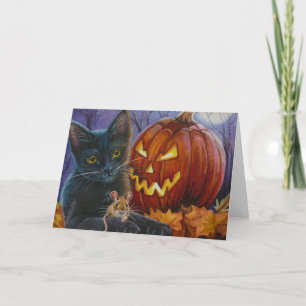 Halloween Cat and Mouse No. 2 Waterverf Art Kaart