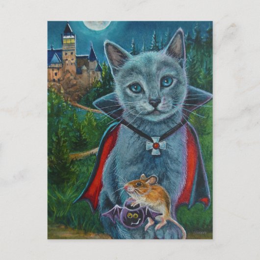 Halloween Cat and Mouse No. 3 Waterverf Art Briefkaart (Voorkant)