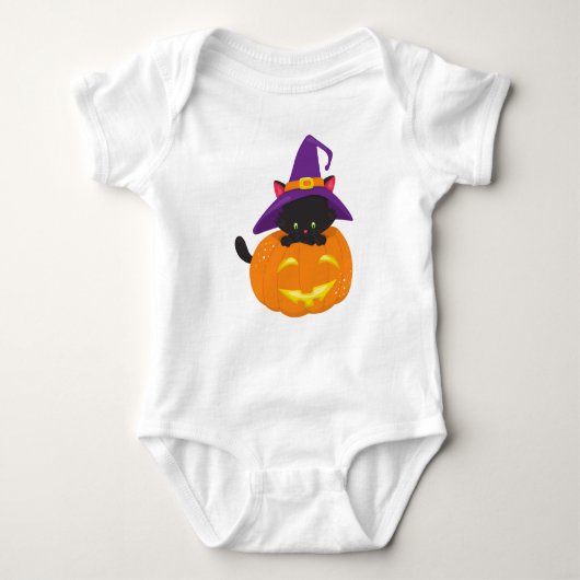 Halloween Cat, Black Cat, heks Pet, pompoen Romper (Voorkant)