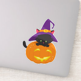 Halloween Cat, Black Cat, heks Pet, pompoen Sticker