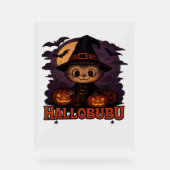 Halloween Cat Boo Illustratie Klassiek T-shirt Acryl Bord (Voorkant)