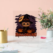 Halloween Cat Boo Illustratie Klassiek T-shirt Acryl Bord (Huwelijk)