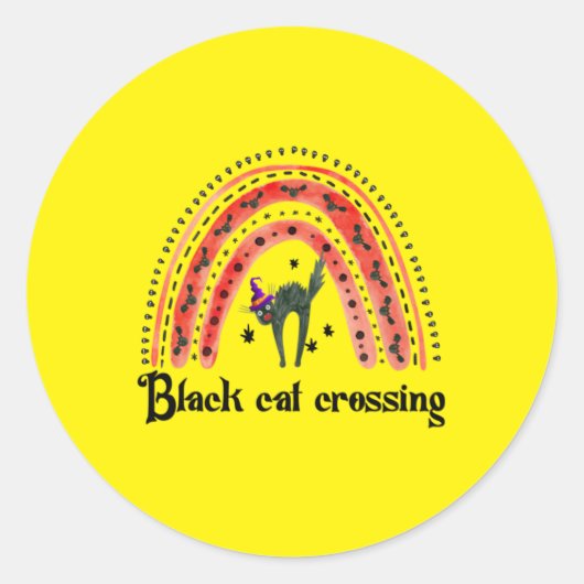 Halloween Cat Crossing Ronde Sticker (Voorkant)