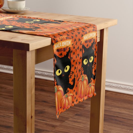 Halloween Cat Custom 14" X 72"-tabeluitvoerder Korte Tafelloper (Voorbeeld)