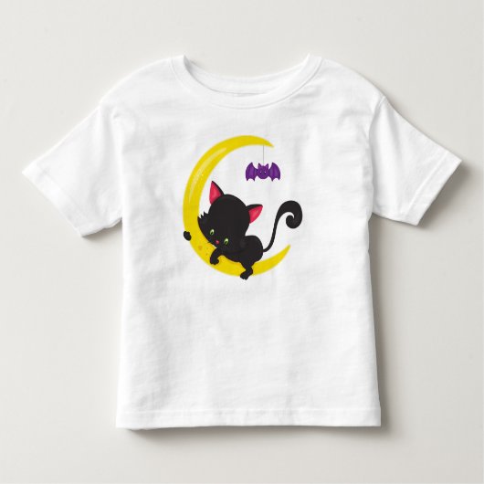 Halloween Cat, Cute Cat, Black Cat, Moon, Bat Kinder Shirts (Voorkant)