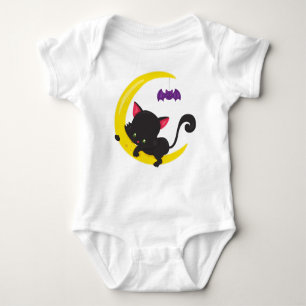 Halloween Cat, Cute Cat, Black Cat, Moon, Bat Romper