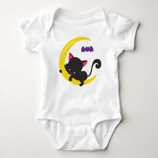 Halloween Cat, Cute Cat, Black Cat, Moon, Bat Romper (Voorkant)
