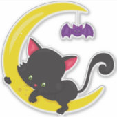 Halloween Cat, Cute Cat, Black Cat, Moon, Bat Sticker (Voorkant)