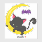 Halloween Cat, Cute Cat, Black Cat, Moon, Bat Sticker (Vel)