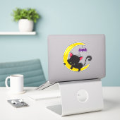 Halloween Cat, Cute Cat, Black Cat, Moon, Bat Sticker (Laptop op bureau)