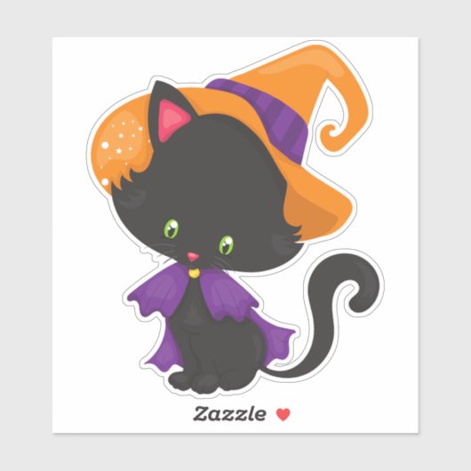 Halloween Cat, Cute Cat, Black Cat, Witch Pet Sticker (Vel)