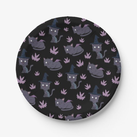 Halloween Cat en Bat Pattern Papieren Bordje (Voorkant)