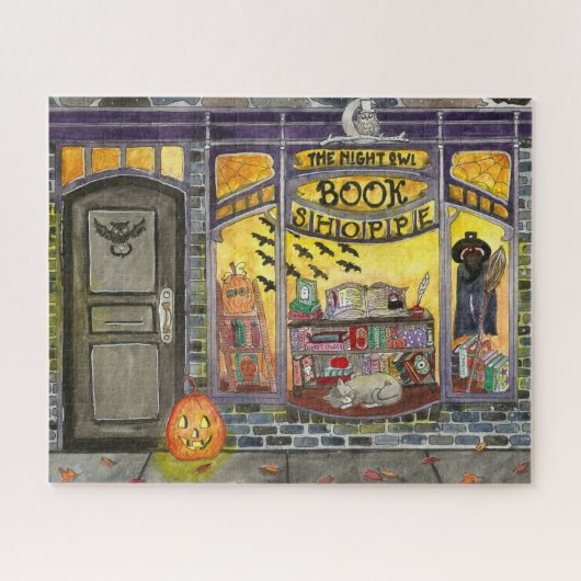 Halloween Cat en Book Shop Legpuzzel (Horizontaal)