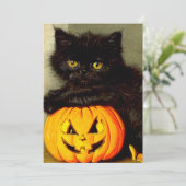 Halloween Cat en Jack-o’-lantaarn Kaart (Staand voorkant)