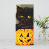 Halloween Cat en Jack-o’-lantaarn Kaart (Staand voorkant)