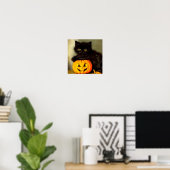 Halloween Cat en Jack-o’-lantaarn Poster (Thuiskantoor)