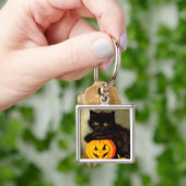 Halloween Cat en Jack-o’-lantaarn Sleutelhanger (Hand)