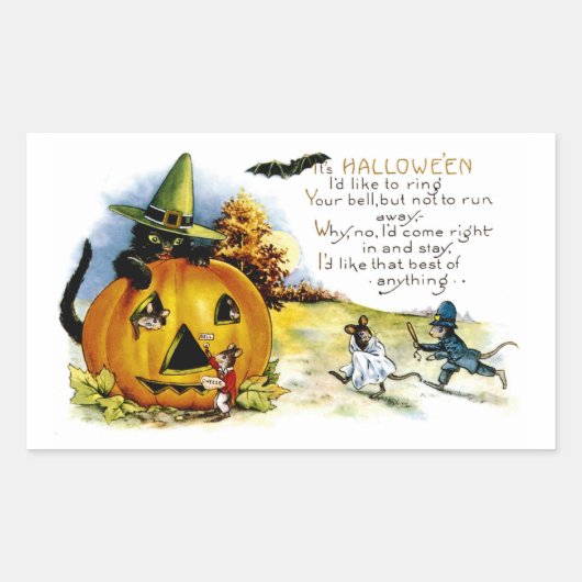 Halloween Cat en Mouse Rechthoekige Sticker (Voorkant)