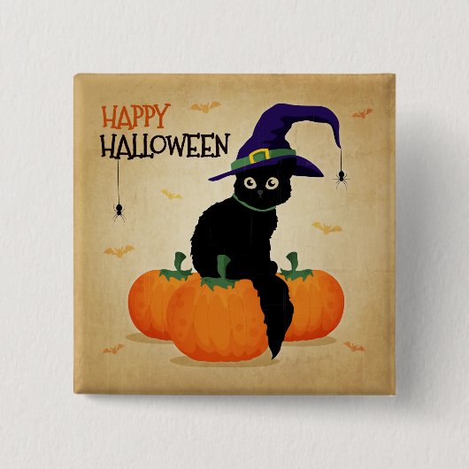 Halloween Cat en Pompoenen | Button (Voorkant)