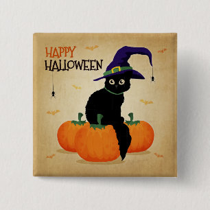  Halloween Cat en Pompoenen   Button