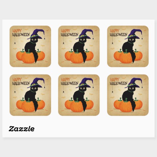 Halloween Cat en Pompoenen | Sticker (Vel)