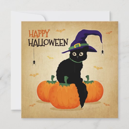  Halloween Cat en Pompoenen | Uitnodiging (Voorkant)