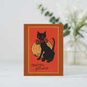 Halloween Cat en Pumpkin Briefkaart (Staand voorkant)