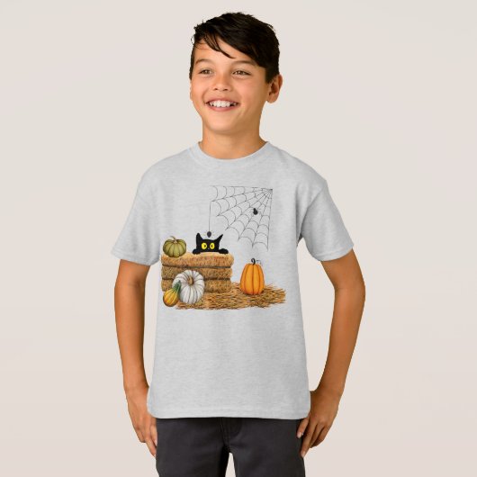 Halloween Cat en Spider T-shirt (Voorkant volledig)