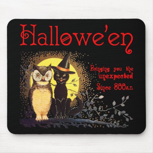 Halloween Cat en Uil Mousepad Muismat (Voorkant)
