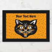 Halloween Cat Face Zwart Sinaasappel Wit op Sterre Voedselcontainer Etiket (Enkel label)