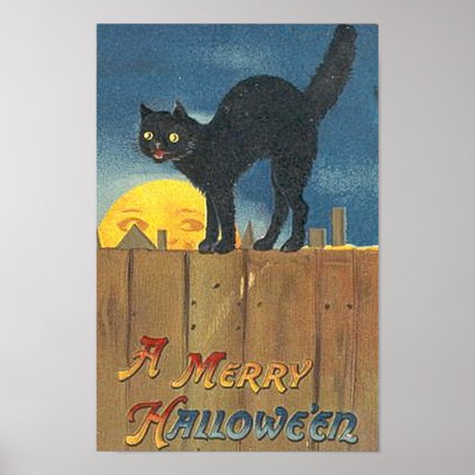 Halloween Cat Fence Poster (Voorkant)