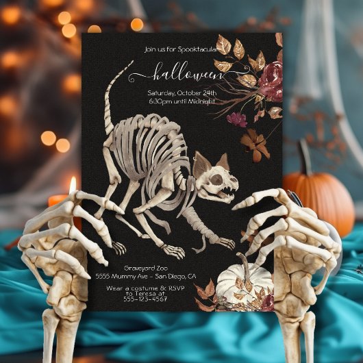 Halloween Cat Floral Dark & Moody Invitation Kaart