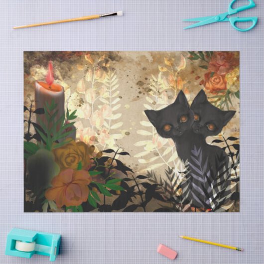 Halloween Cat Floral-ontkoppeling Tissuepapier (Craft)