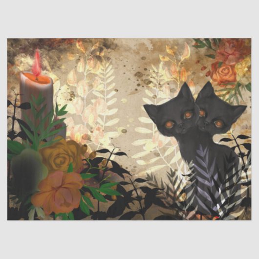 Halloween Cat Floral-ontkoppeling Tissuepapier (Voorkant)