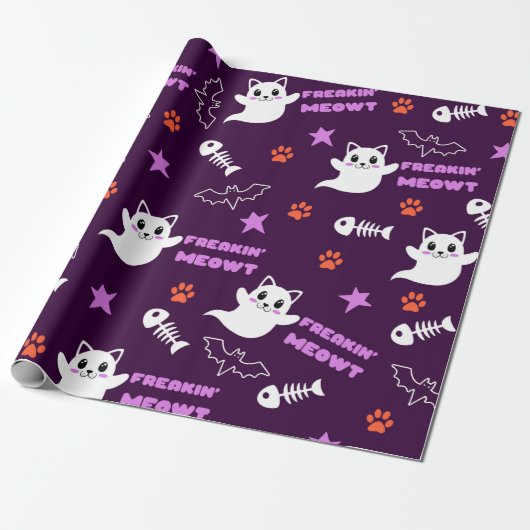 Halloween Cat Ghost Cadeaupapier (Uitgerold)