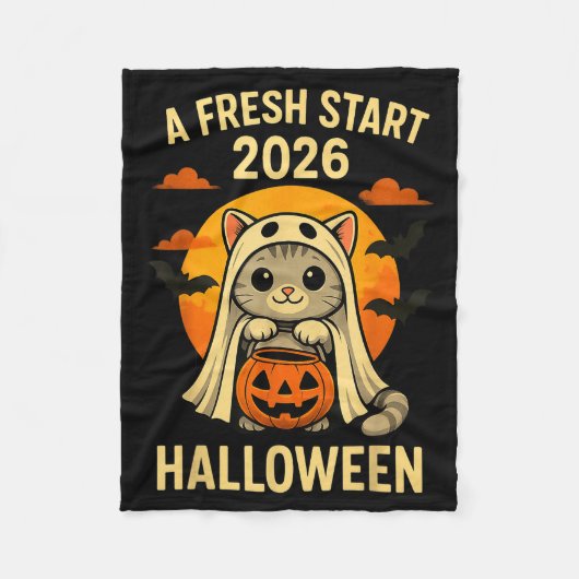 Halloween Cat Ghost Graphic - Fresh Start 2026  Fleece Deken (Voorkant)