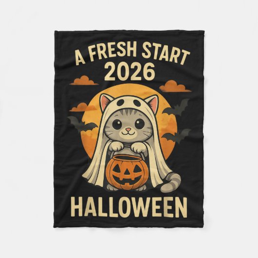 Halloween Cat Ghost Graphic - Fresh Start 2026  Fleece Deken (Voorkant)